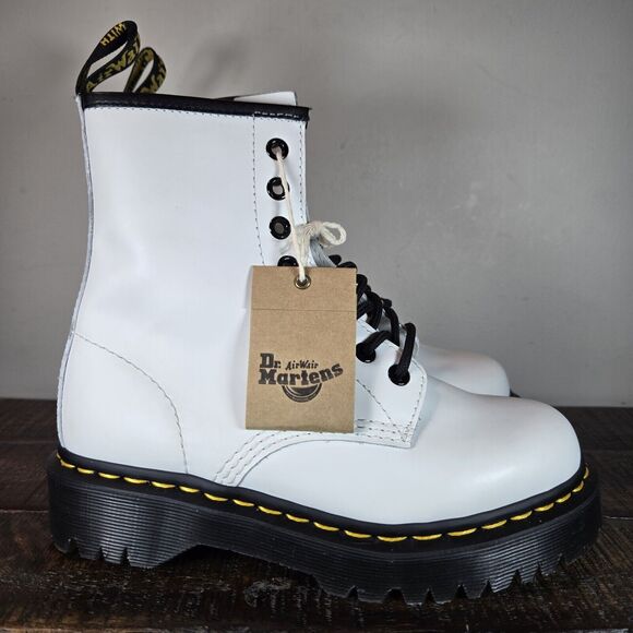 Dr. Martens Shoes - NEW Dr. Doc Martens 1460 Quad Womens Size 6 Lace Up Boots White Leather 26499